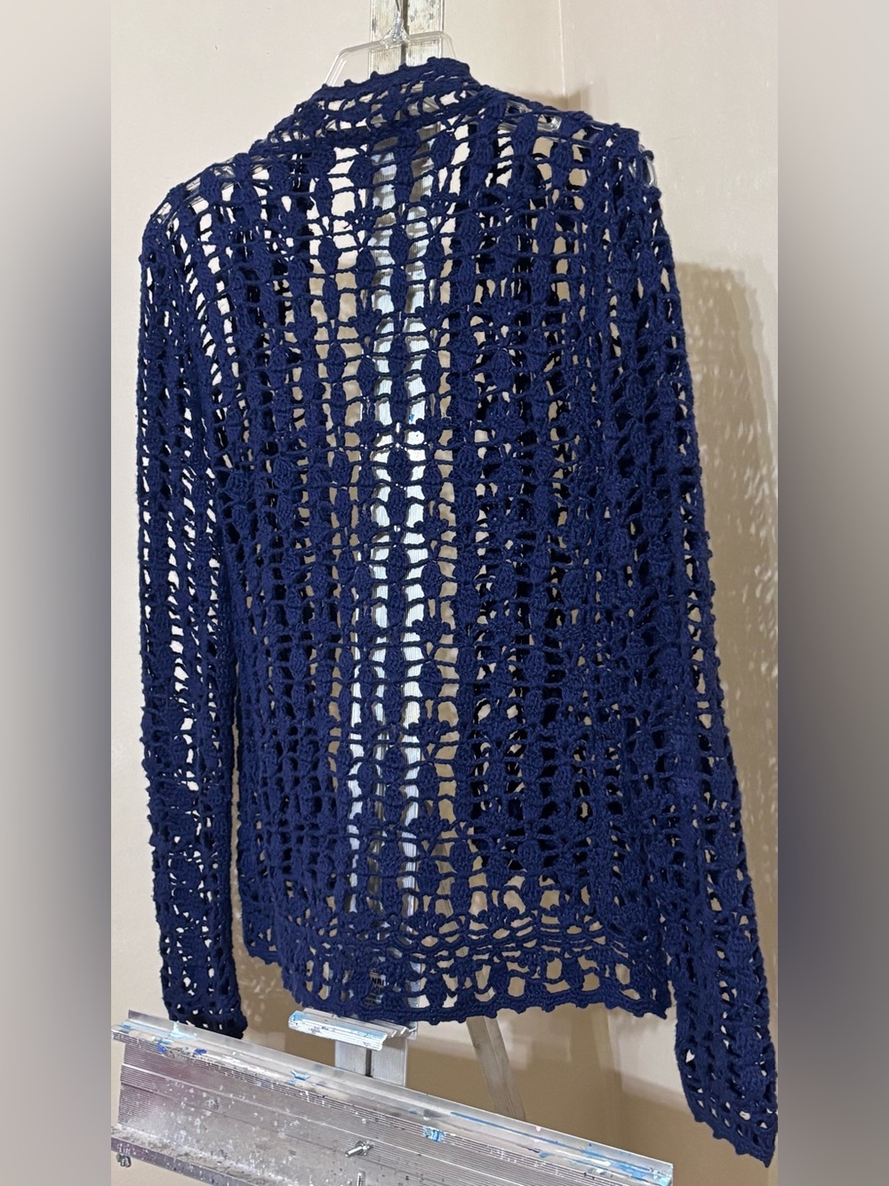 Vintage Hazel Crochet Open Front Cardigan - Navy Blue - Boho Whimsigoth Sz S - Picture 5 of 7